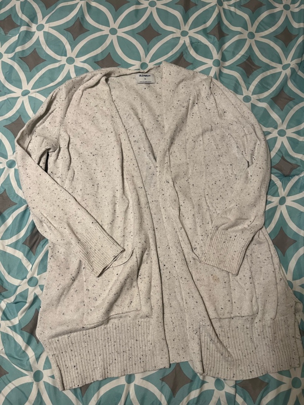 Old Navy Cream Speckled Open Cardigan Sweater